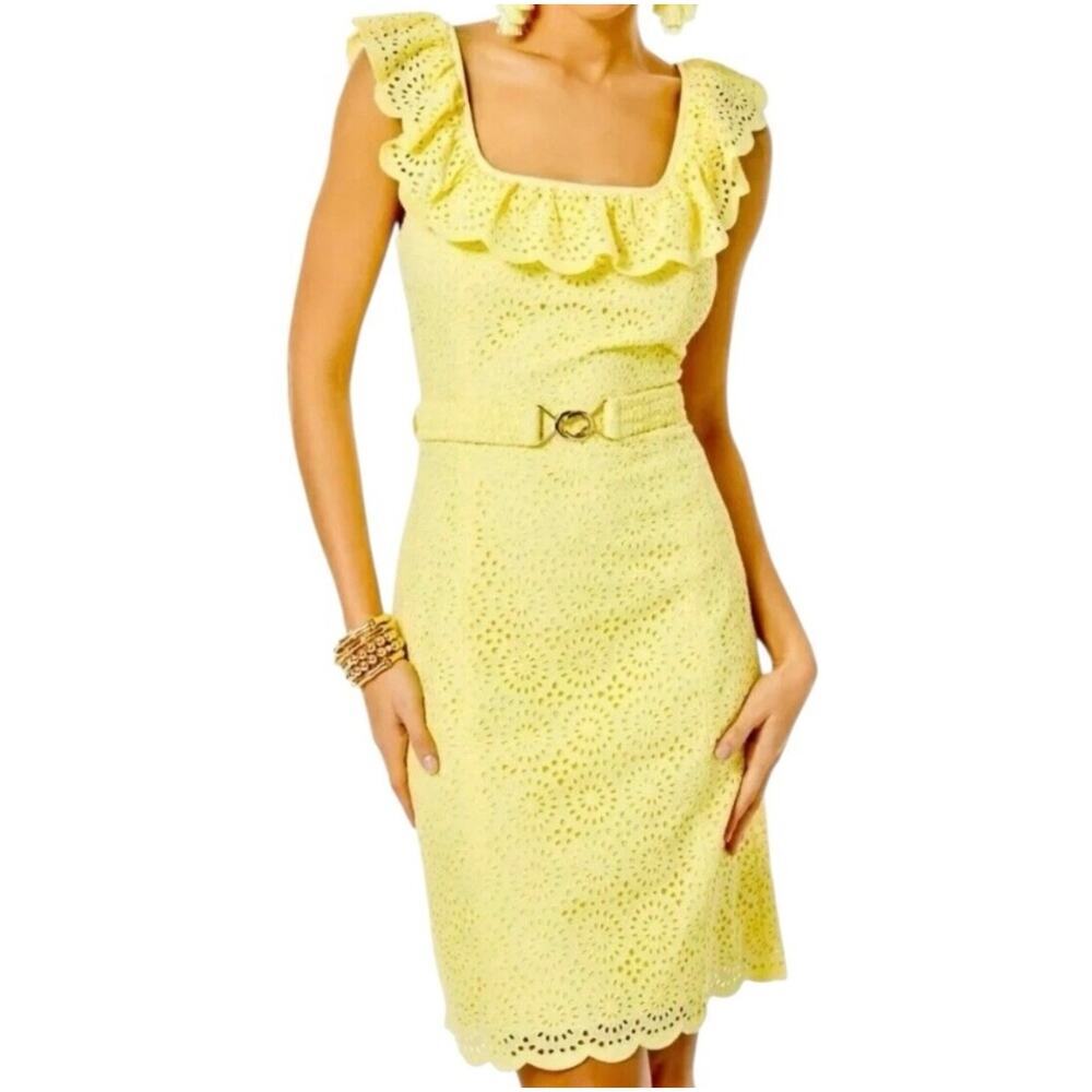 Lilly Pulitzer Ryann Eyelet Dress in Creme Fraiche Yellow Women's 0